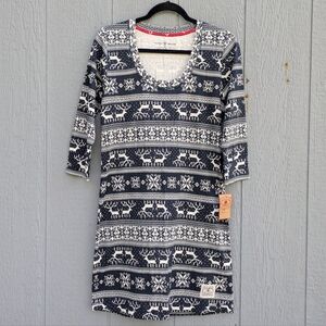 Lucky Brand Fair Isle Ribbed Reindeer Sleep Dress Medium